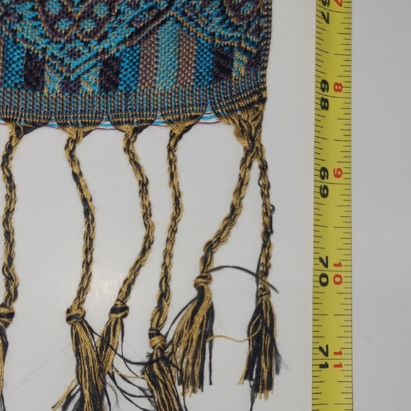 Pashmina Scarf Wrap Cashmere Blend Paisley Blue Purple Brown Knotted Fringe - Picture 3 of 9